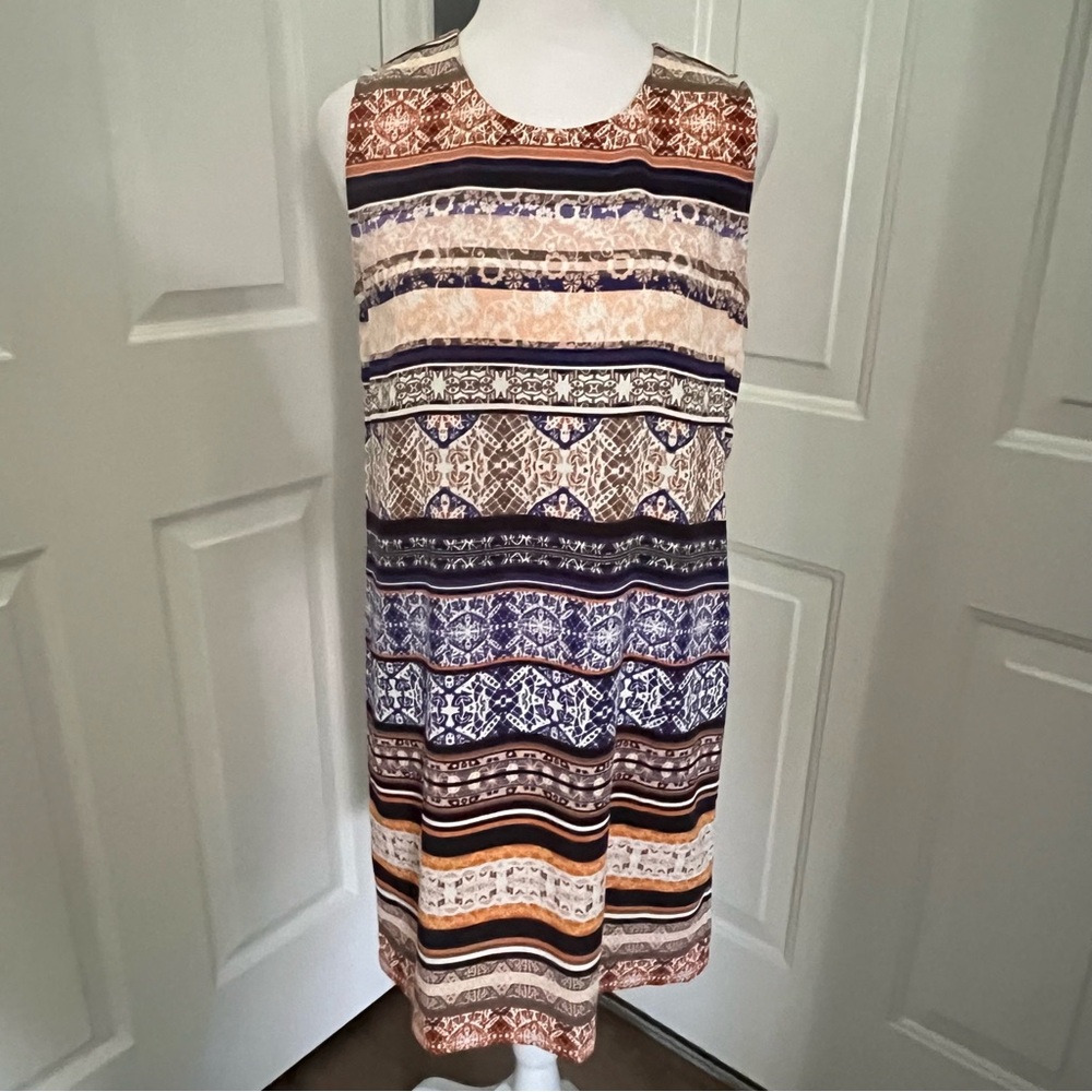 Artisan NY Shift Dress Women Sz 4 Sleeveless Multi Color Minimalist‎ Resort Poly